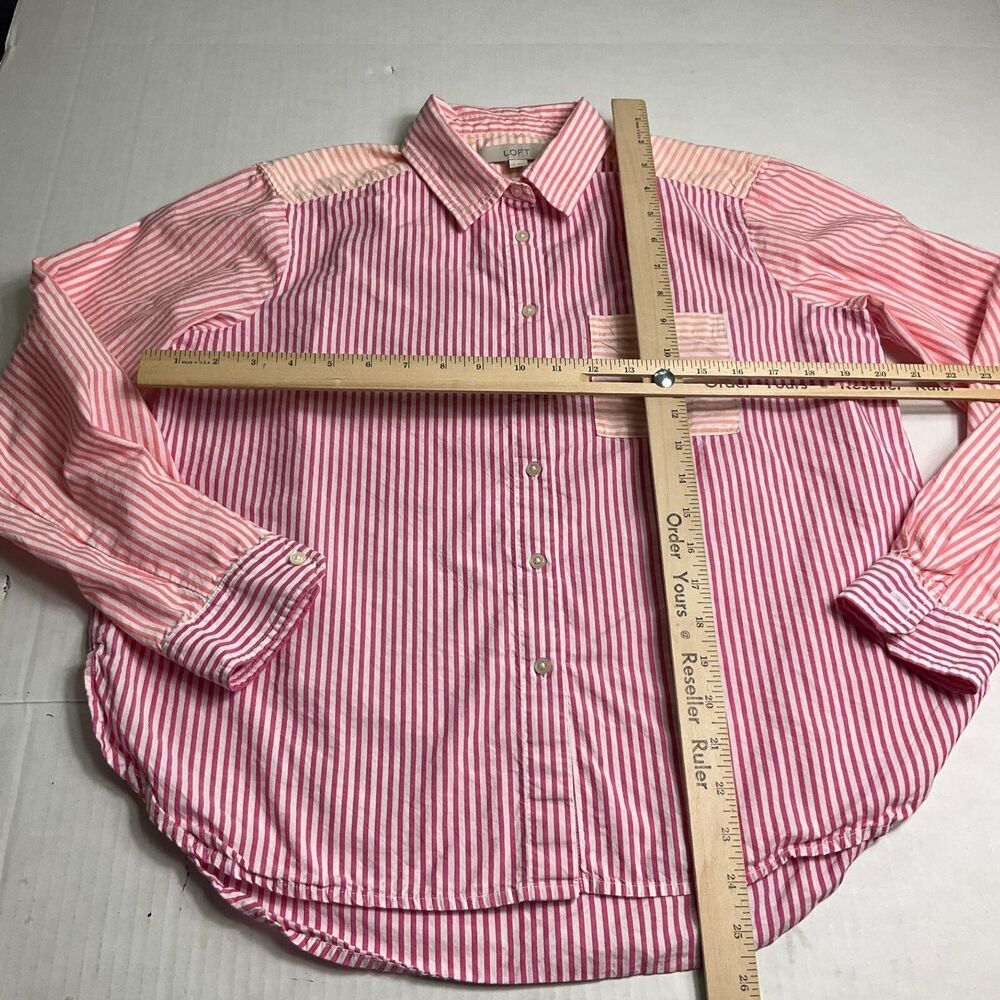 Loft Patchwork Button Down Shirt Striped Long Sle… - image 5